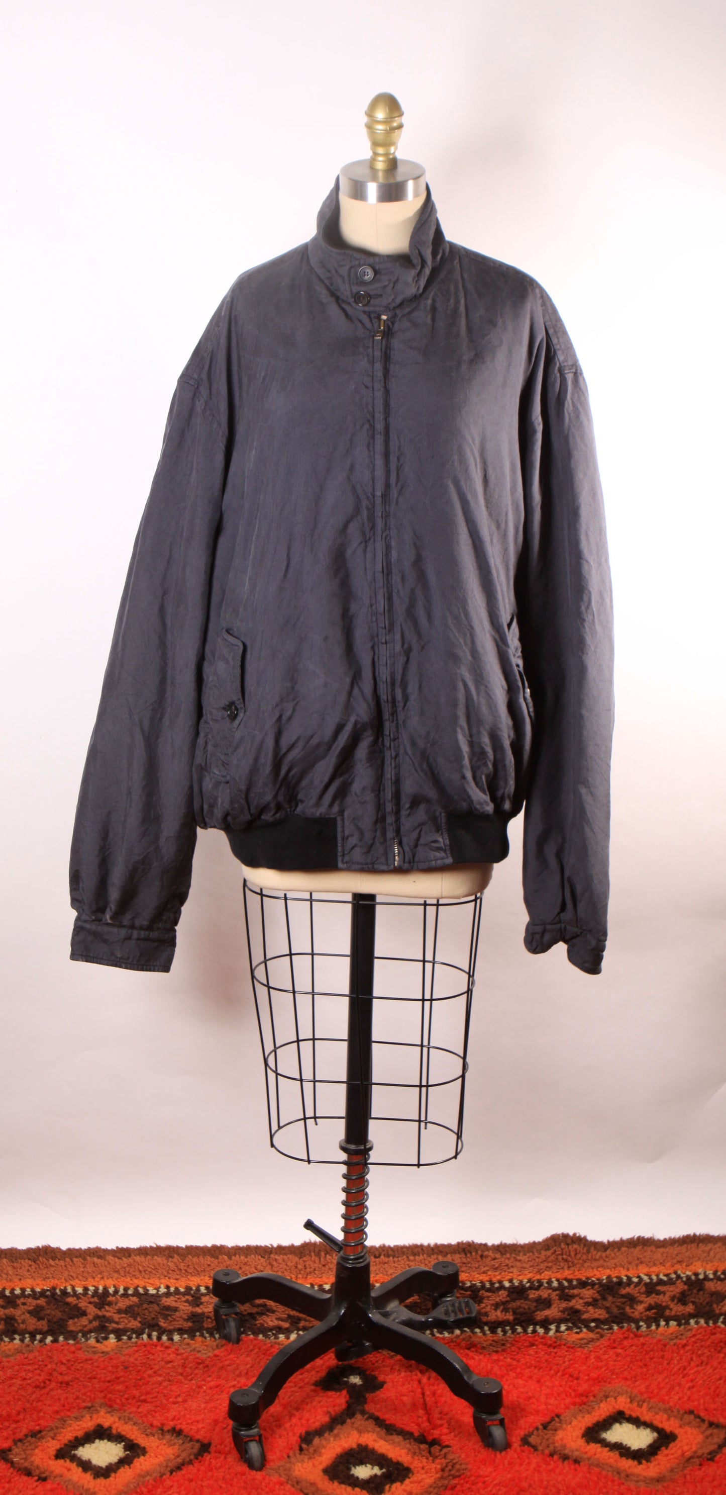 1980s 1990s Blue Gray Long Sleeve Lined Zip Up Jacket by Sulka-XL