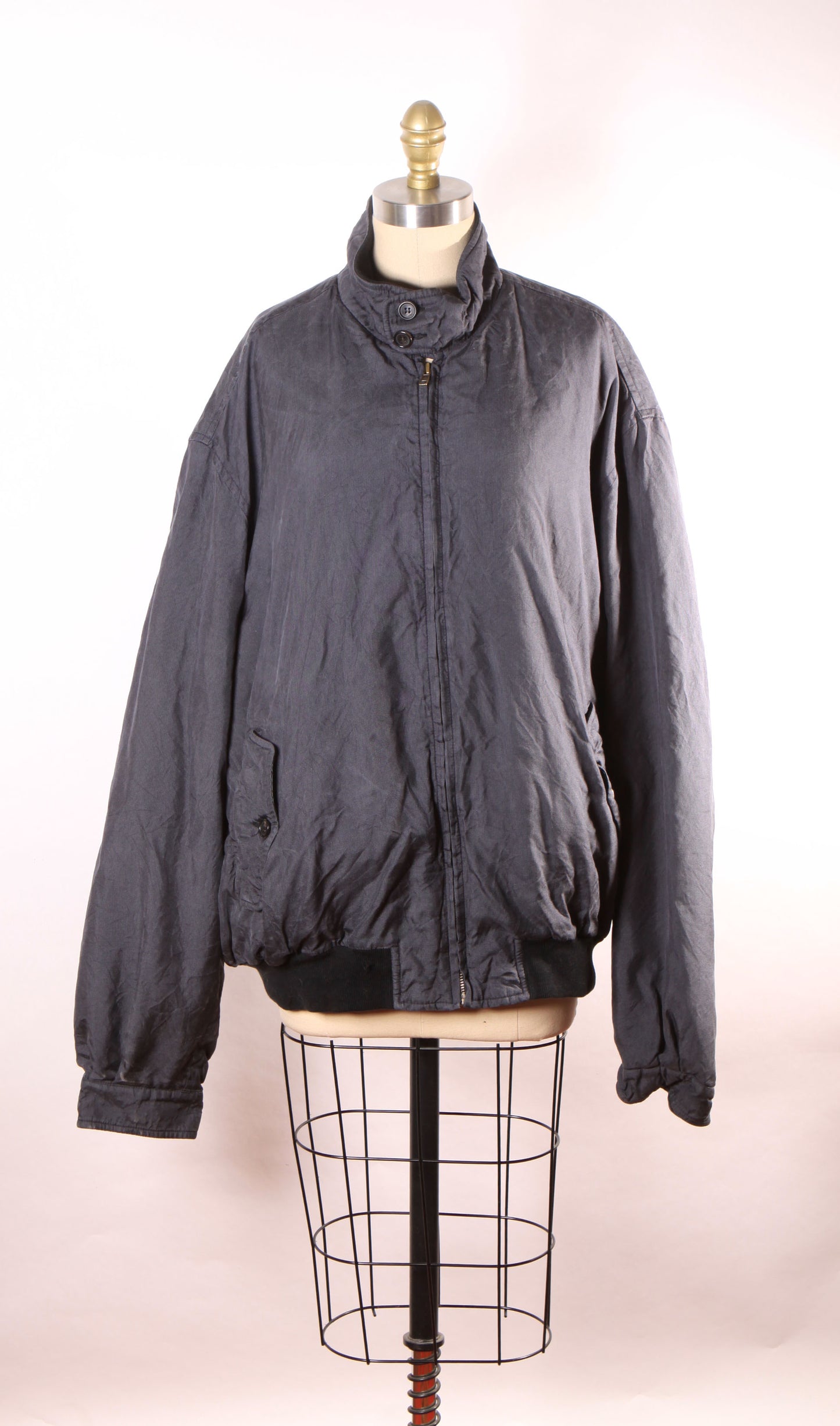 1980s 1990s Blue Gray Long Sleeve Lined Zip Up Jacket by Sulka-XL