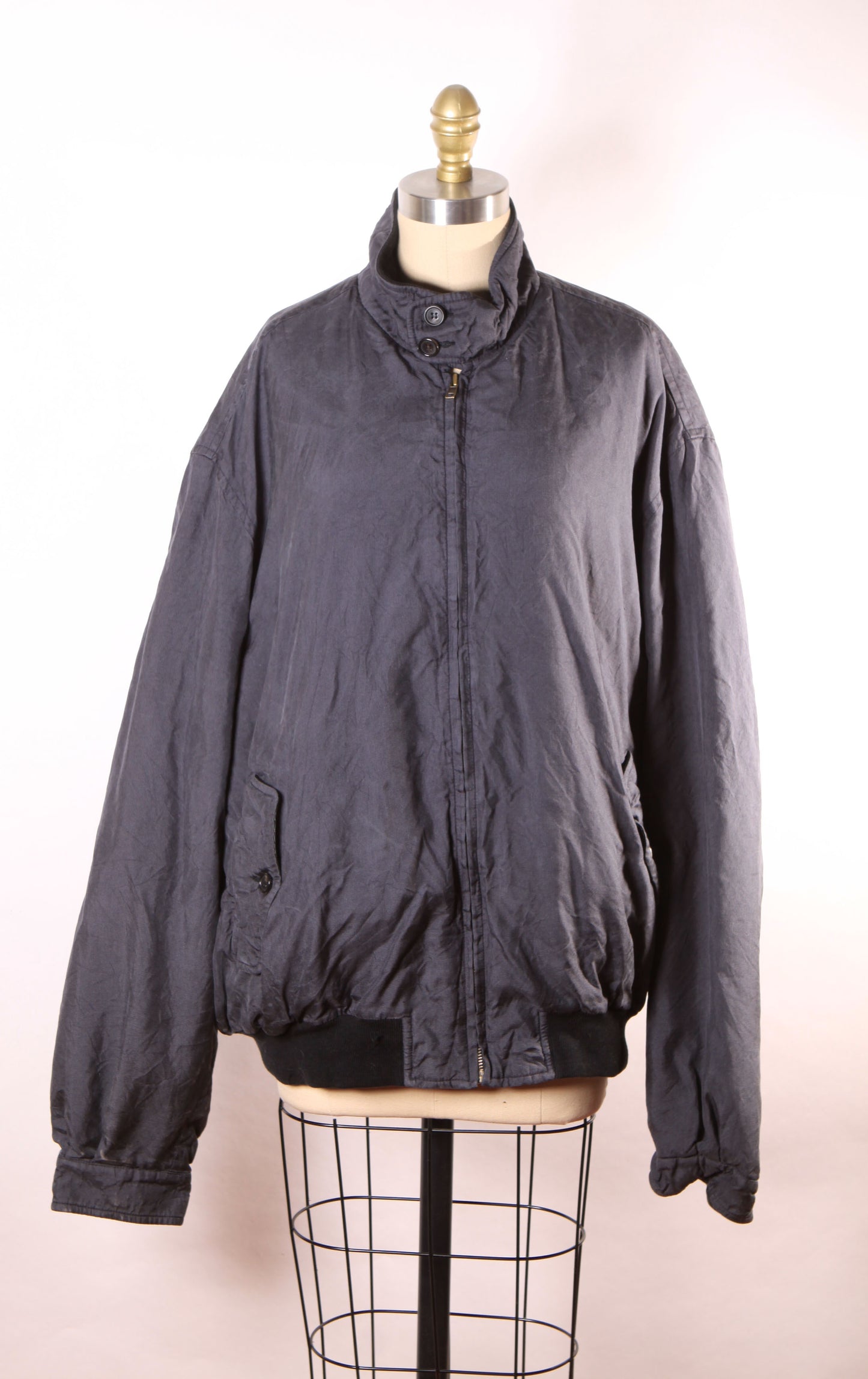 1980s 1990s Blue Gray Long Sleeve Lined Zip Up Jacket by Sulka-XL
