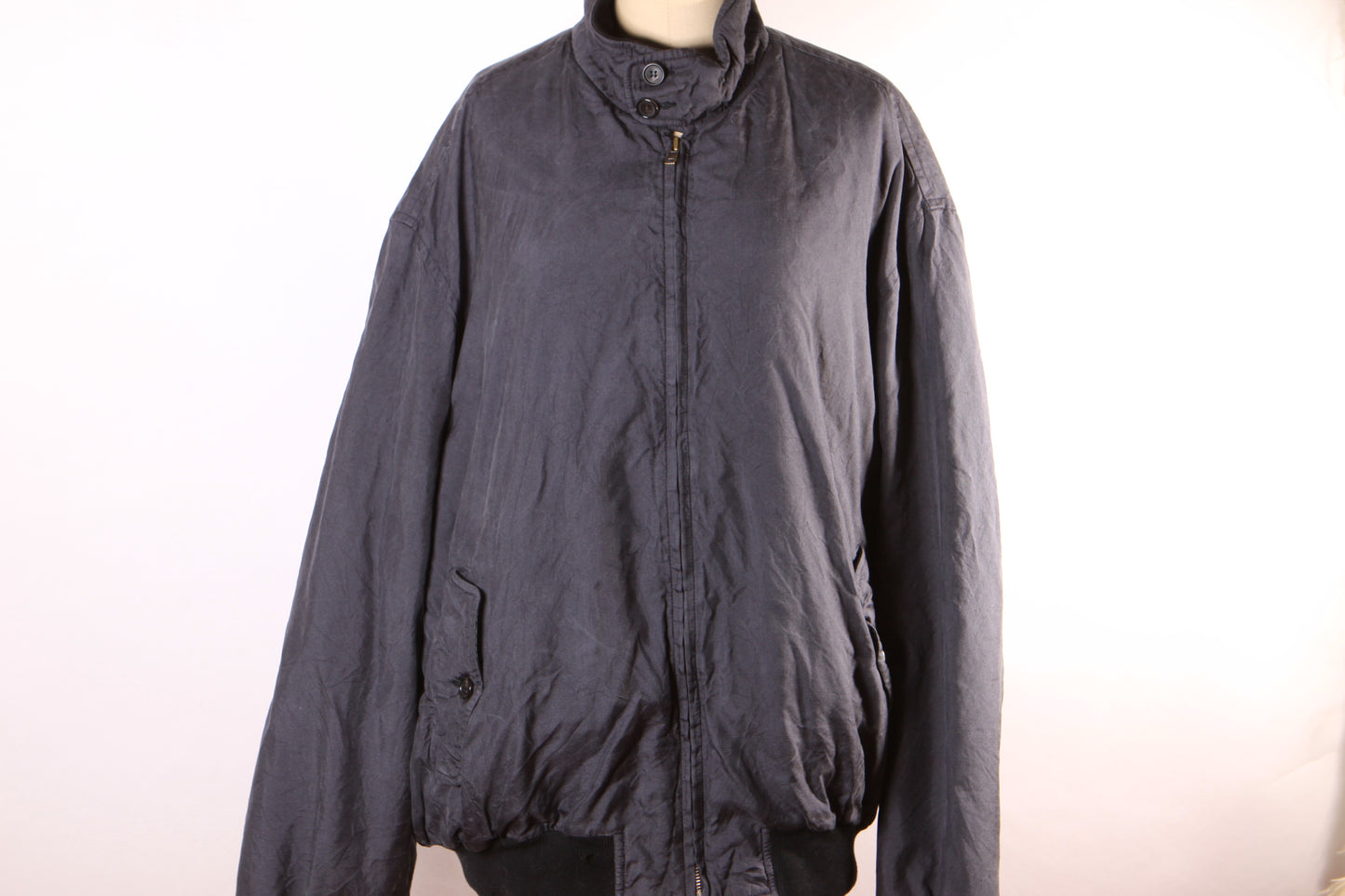 1980s 1990s Blue Gray Long Sleeve Lined Zip Up Jacket by Sulka-XL