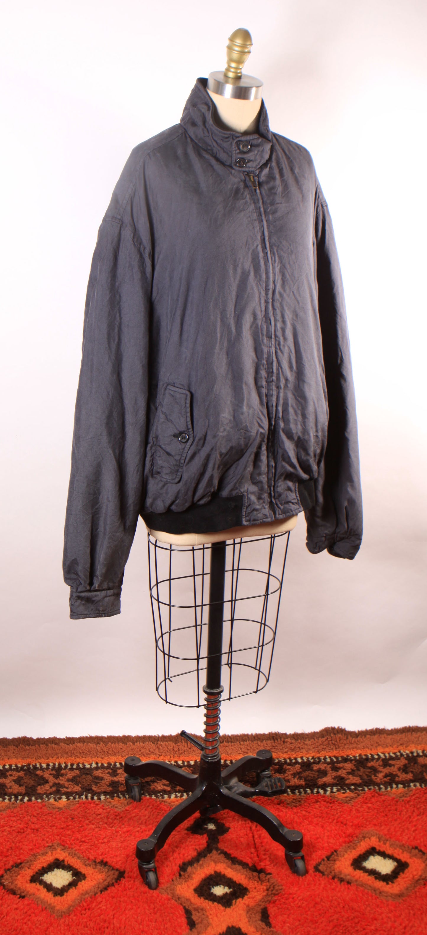 1980s 1990s Blue Gray Long Sleeve Lined Zip Up Jacket by Sulka-XL