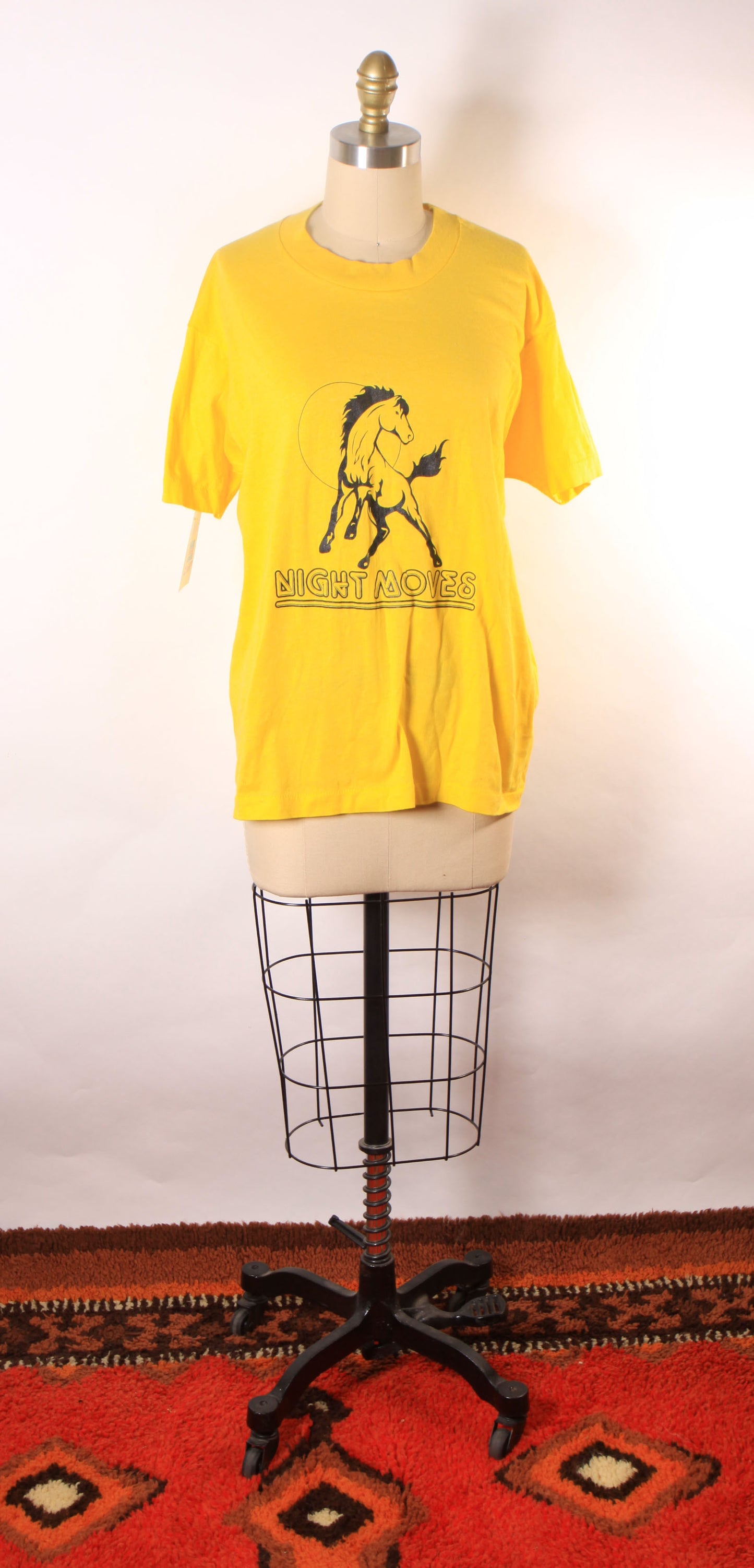 Deadstock 1980s Yellow Short Sleeve Single Stitch Bob Seger Night Moves Horse T-Shirt by Screen Stars -L