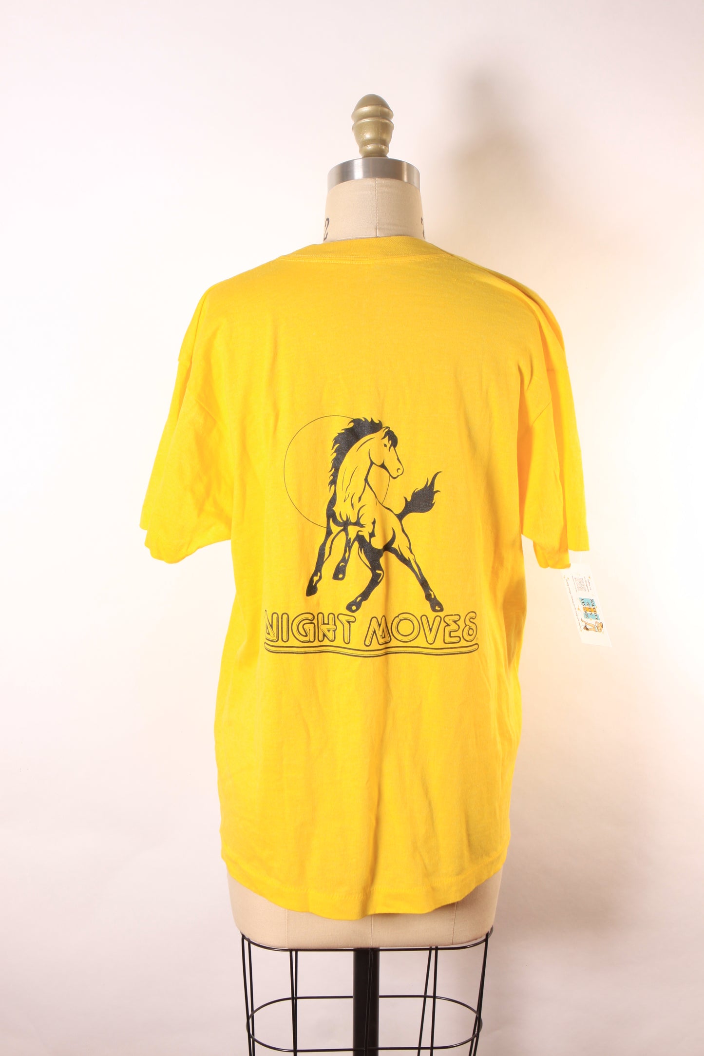 Deadstock 1980s Yellow Short Sleeve Single Stitch Bob Seger Night Moves Horse T-Shirt by Screen Stars -L