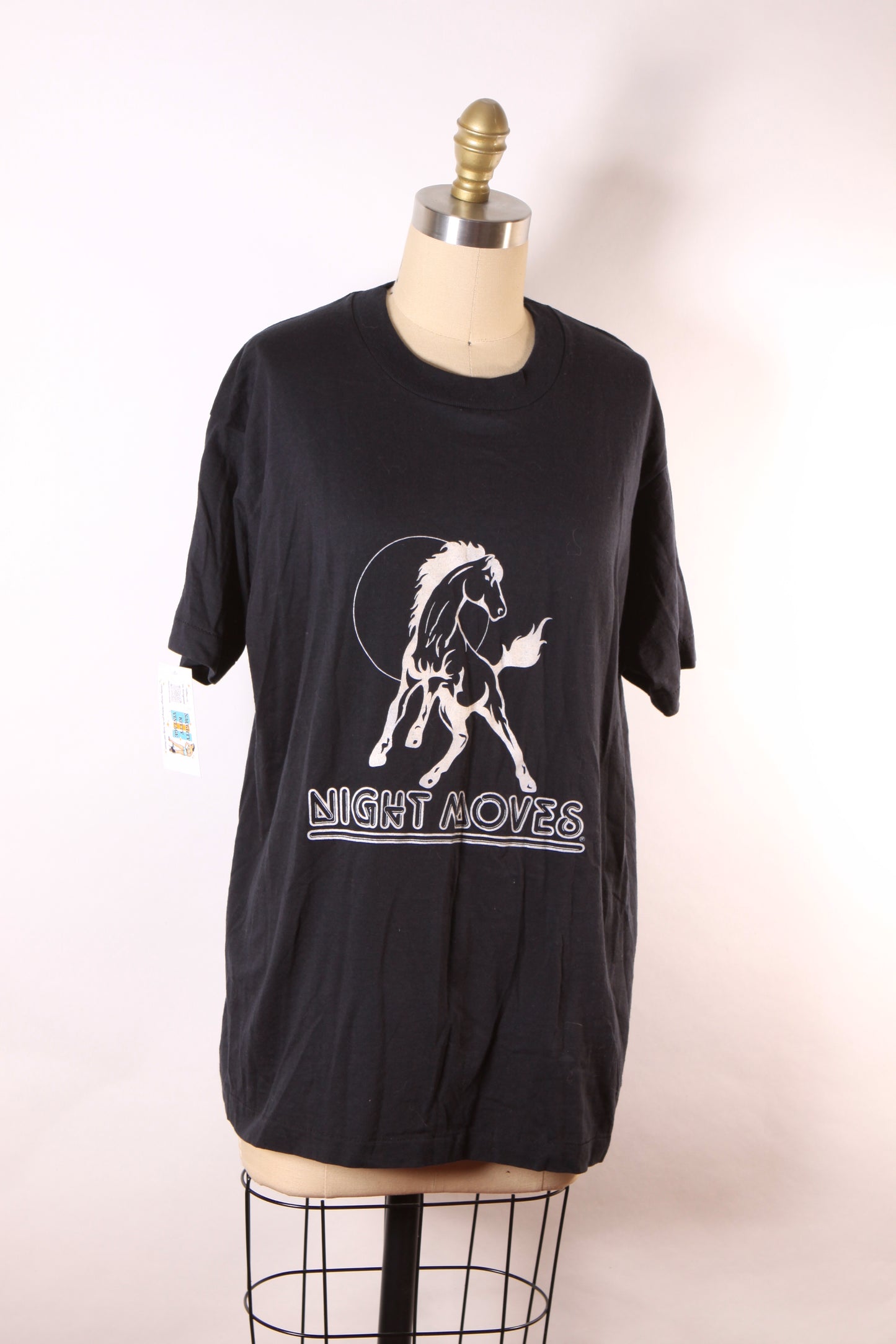 Deadstock 1980s Black Short Sleeve Single Stitch Bob Seger Night Moves Horse T-Shirt by Screen Stars -L