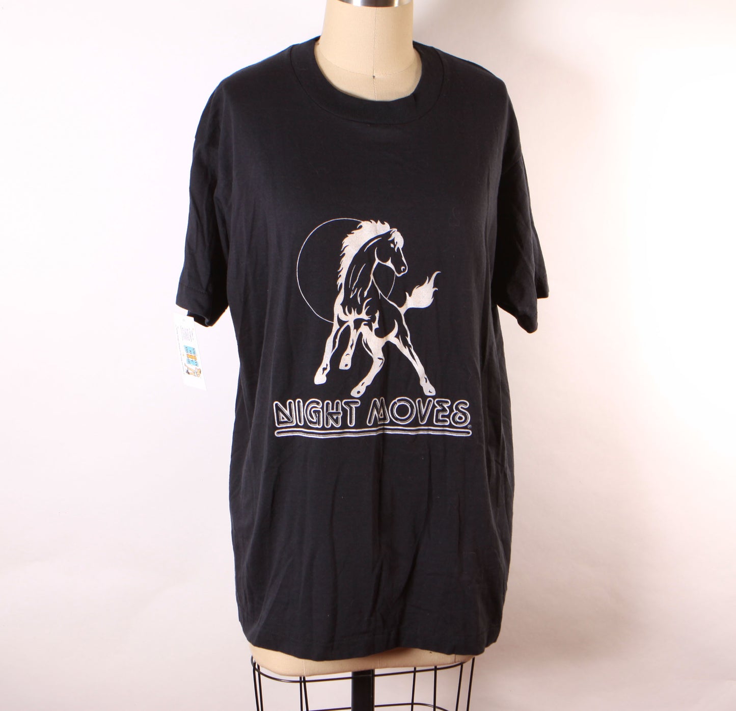 Deadstock 1980s Black Short Sleeve Single Stitch Bob Seger Night Moves Horse T-Shirt by Screen Stars -L