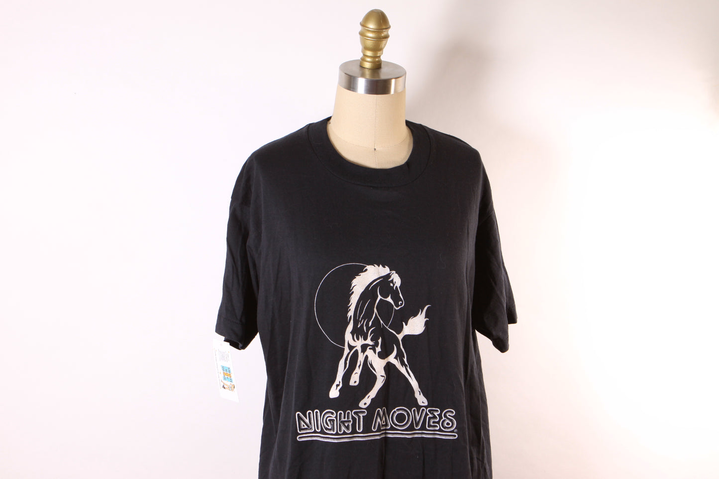 Deadstock 1980s Black Short Sleeve Single Stitch Bob Seger Night Moves Horse T-Shirt by Screen Stars -L