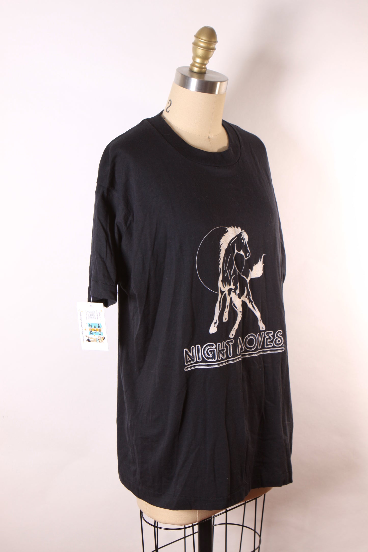 Deadstock 1980s Black Short Sleeve Single Stitch Bob Seger Night Moves Horse T-Shirt by Screen Stars -L
