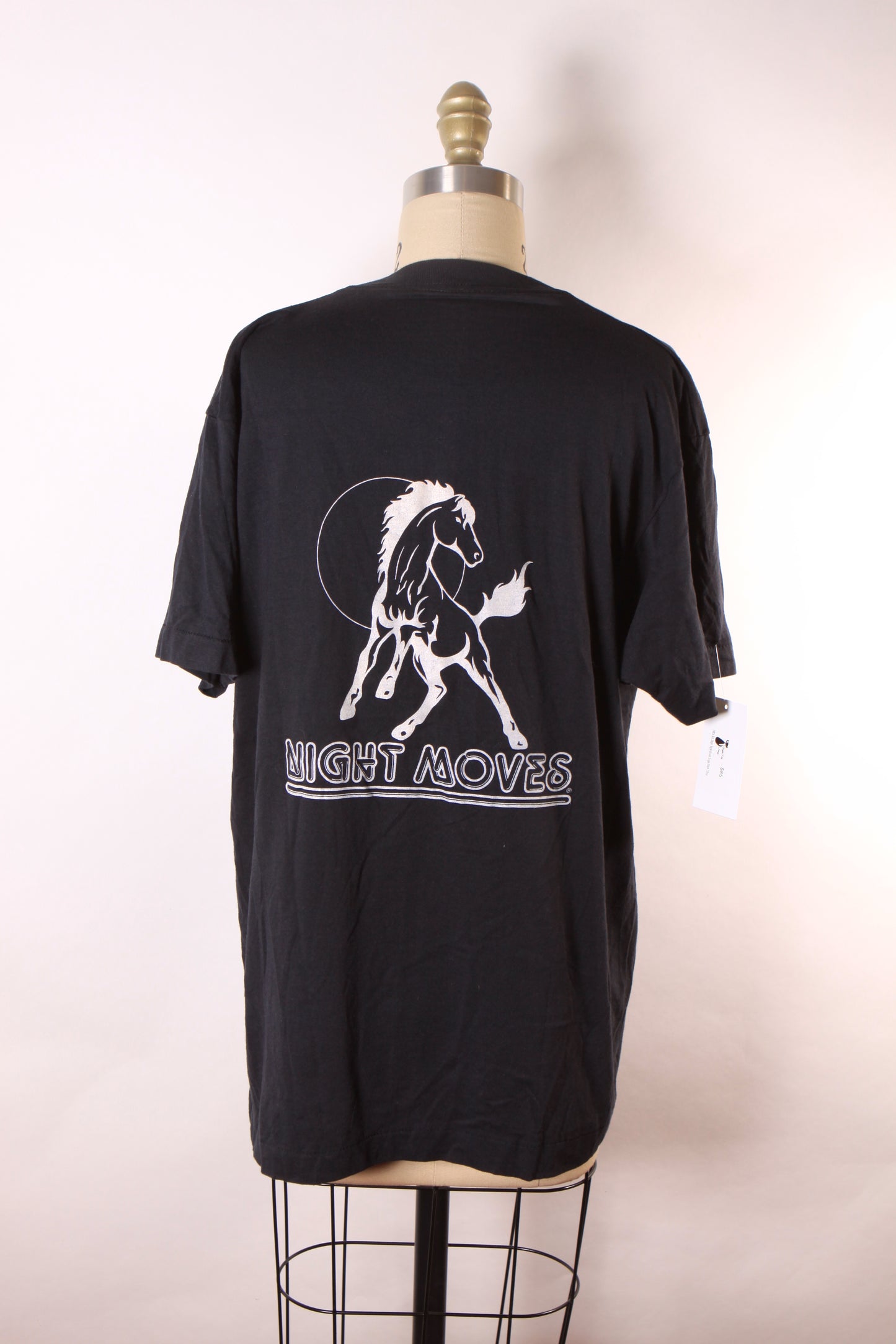 Deadstock 1980s Black Short Sleeve Single Stitch Bob Seger Night Moves Horse T-Shirt by Screen Stars -L