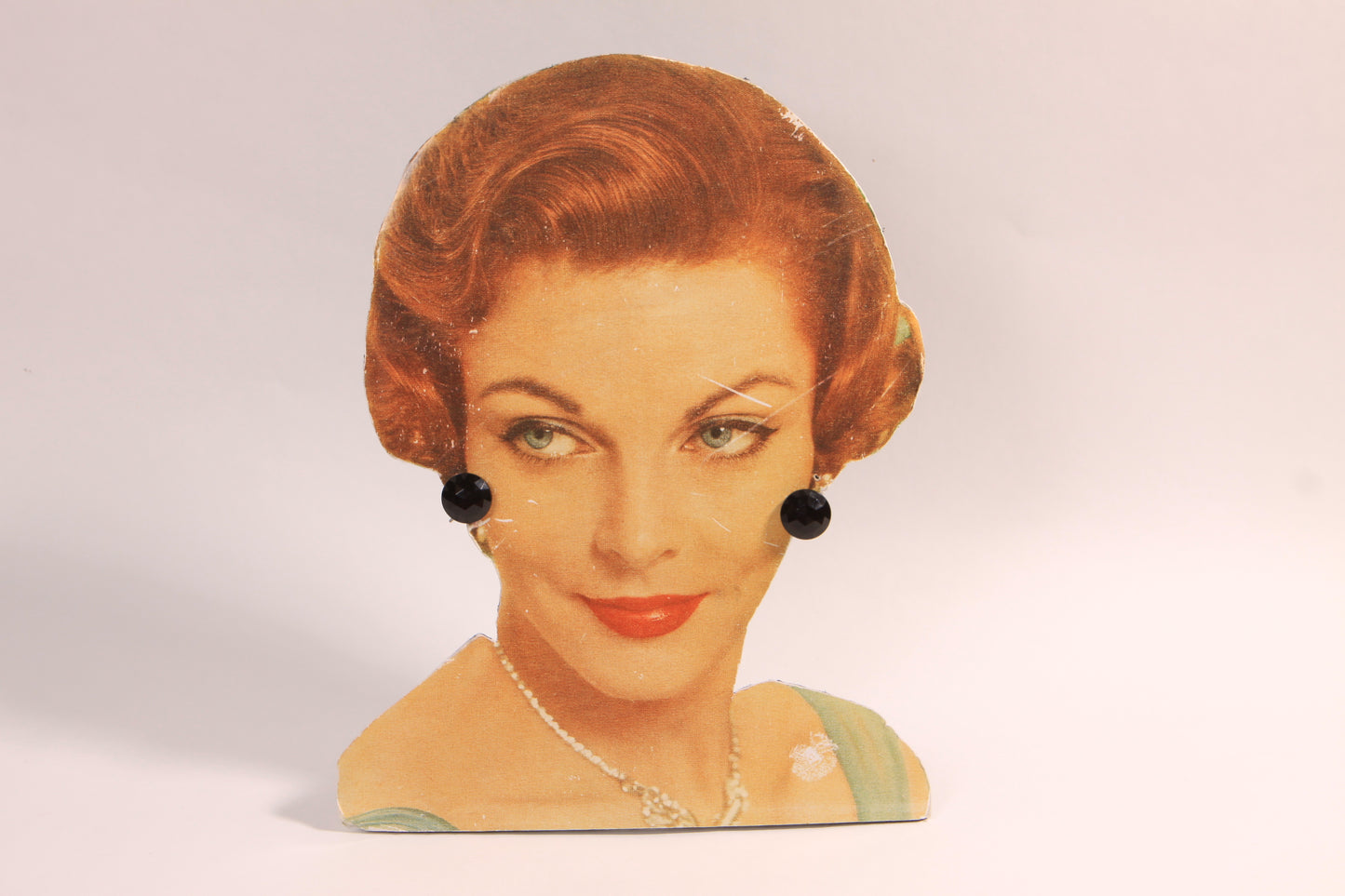 1950s 1960s Black Plastic Faceted Screw Back Earrings