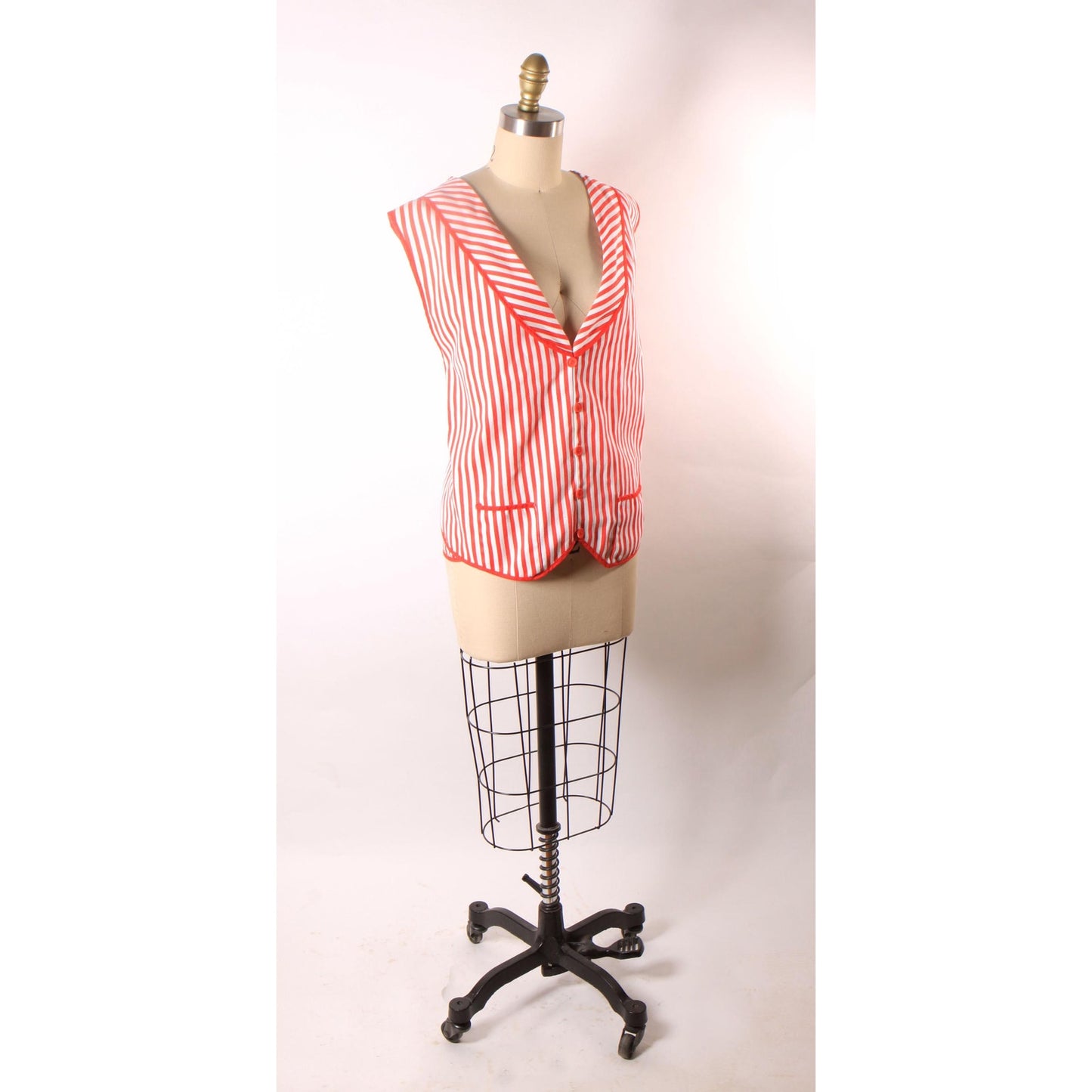 1980s Red and White Striped Adjustable Barbershop Quartet Costume Vest