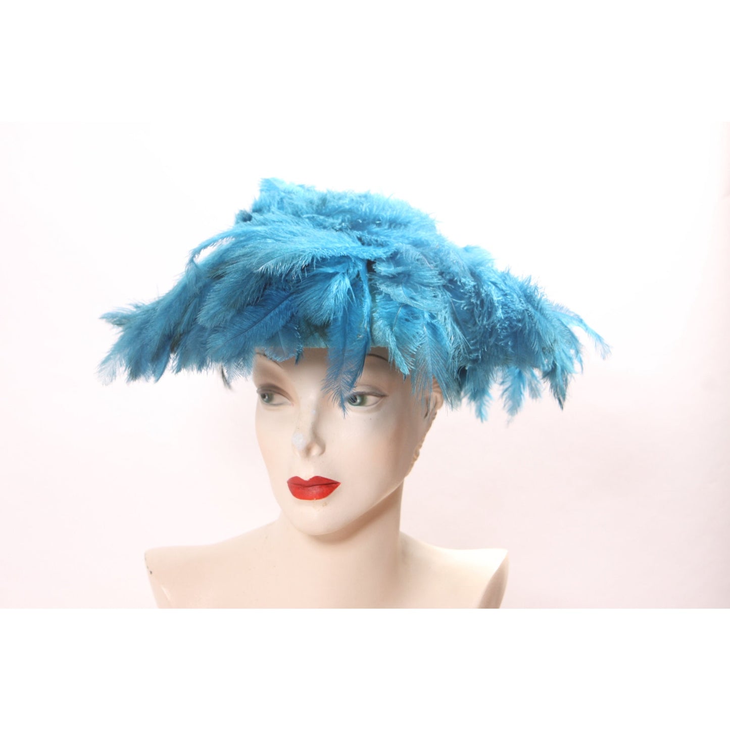 1960s Turquoise Blue Feather Saucer Mod Wide Brim Hat by Marche