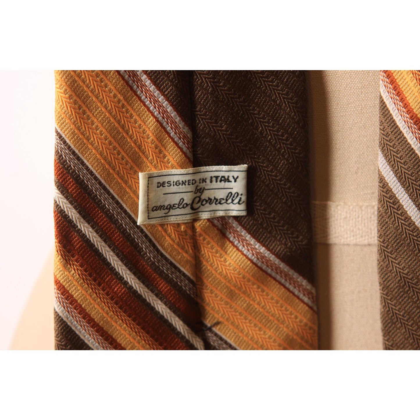 1970s Brown, Orange, Yellow and White Striped Wide Necktie Tie by Angelo Cornelli