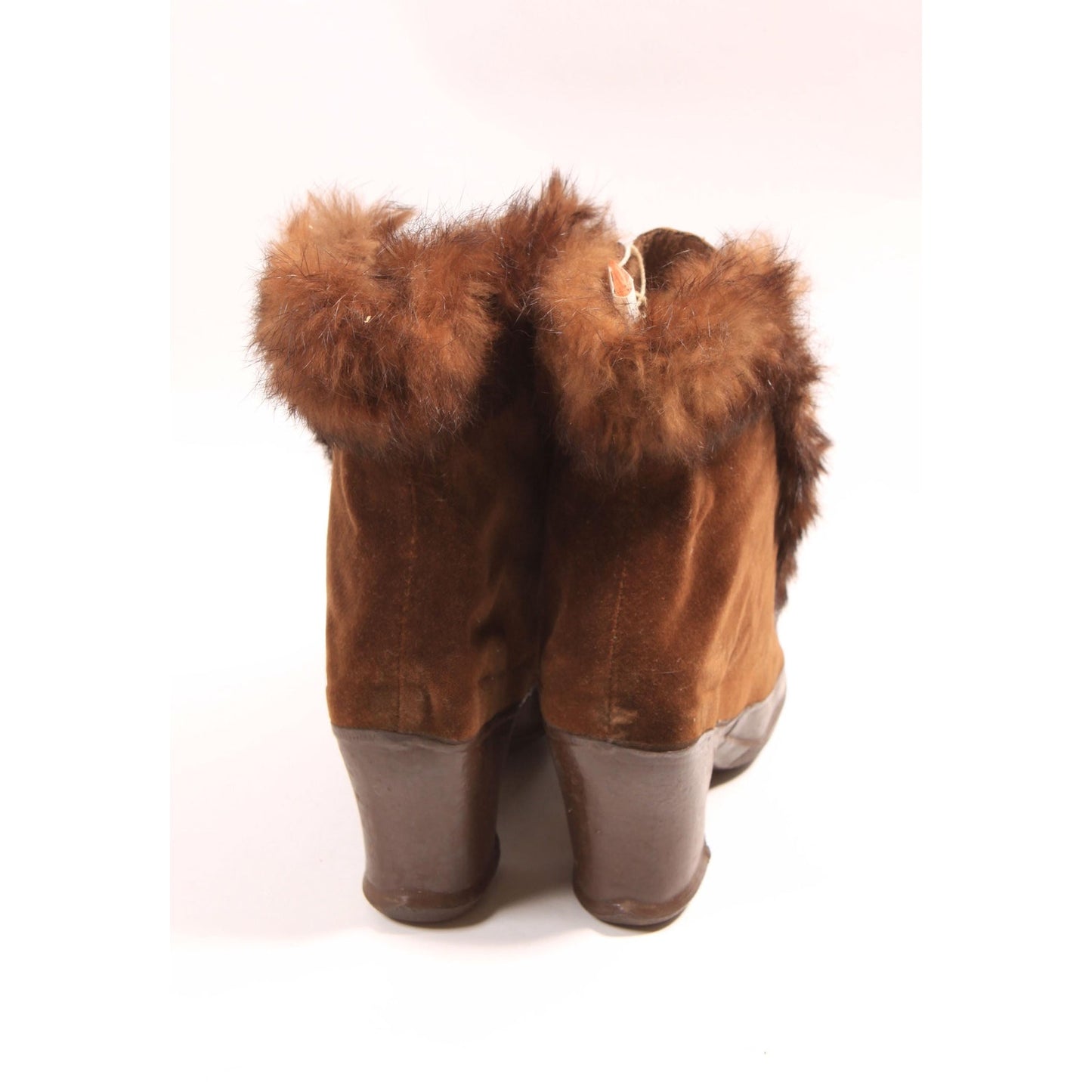 1940s Brown Velvet and Brown Fur Trim High Heel Pumps Winter Galoshes Over Shoes