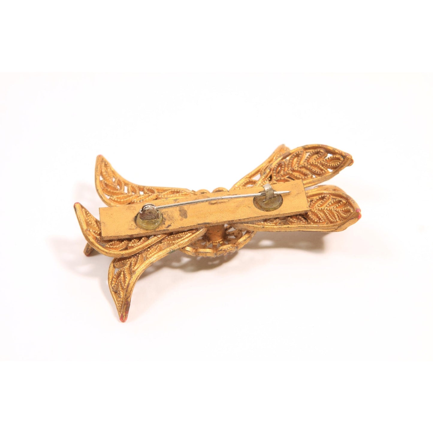 1940s Novelty Gold Tone Plastic Celluloid Bow Brooch