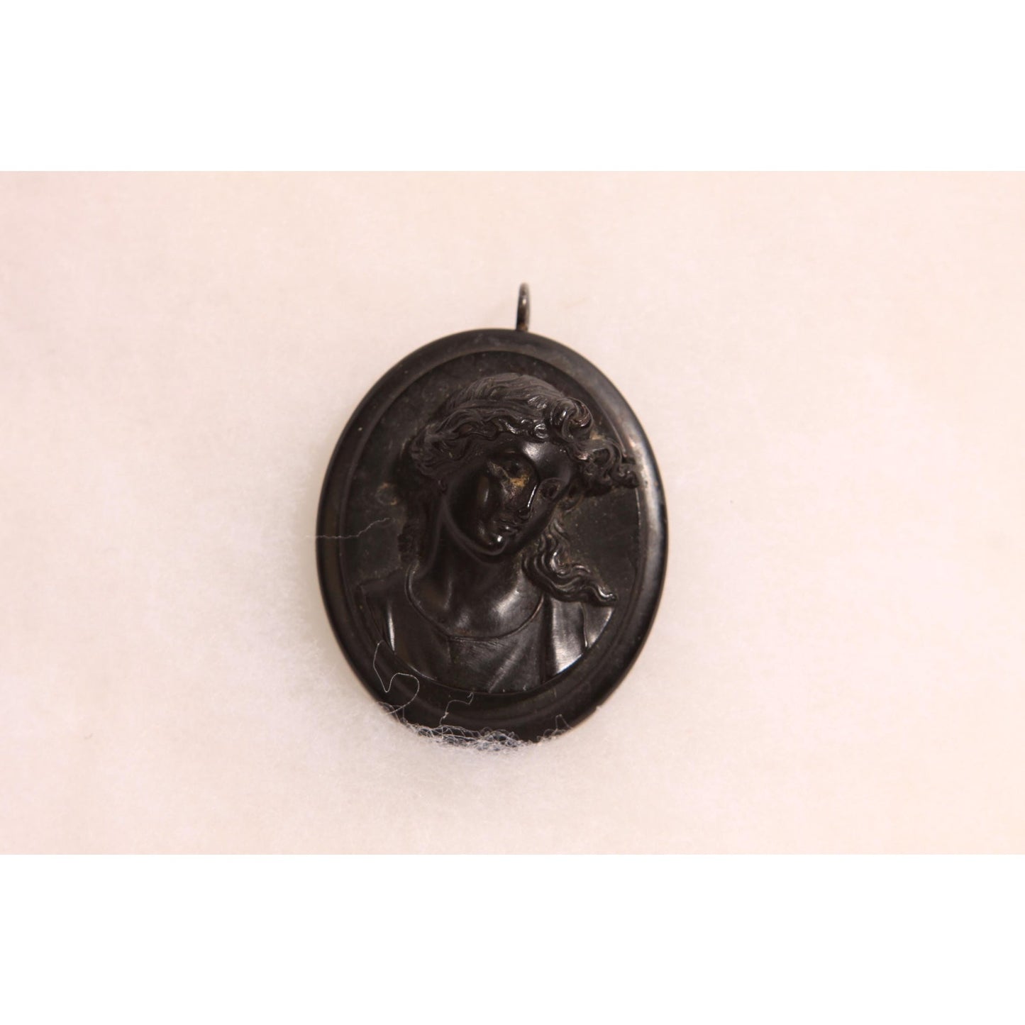 Antique Victorian 1800s Vulcanite Black Cameo Necklace Pendant