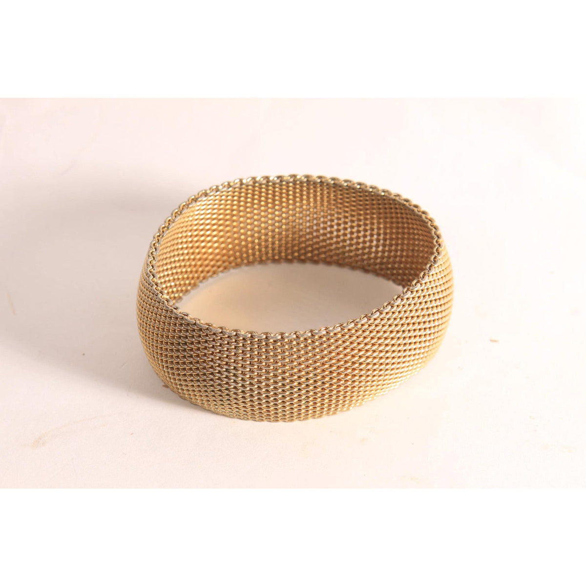 1970s 1980s Gold Tone Metal Mesh Bangle Bracelet