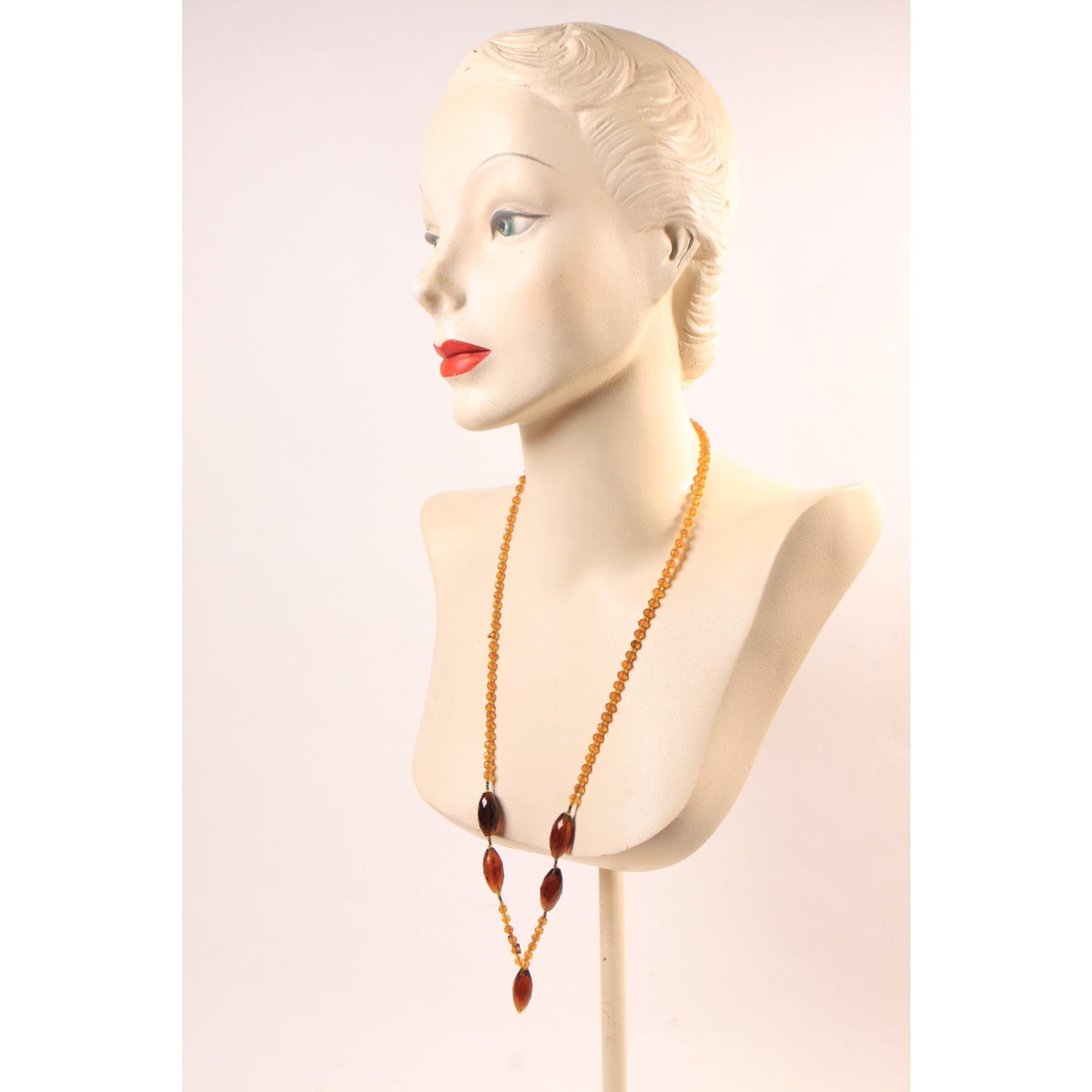 1960s Amber Yellow Glass Faceted Beaded Necklace