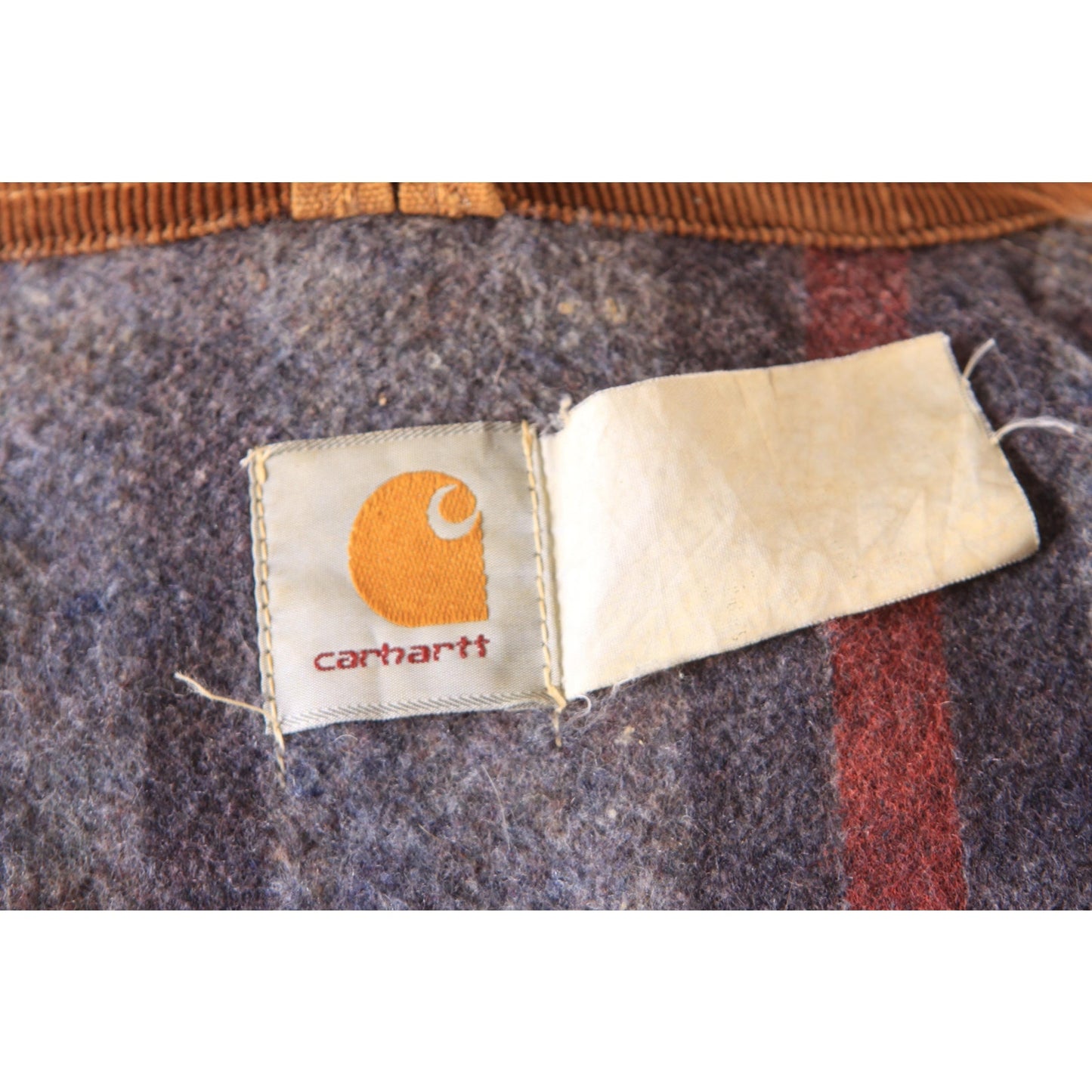 1980s Tan Long Sleeve Corduroy Collar Blanket Lined Zip Up Jacket Chore Coat by Carhartt