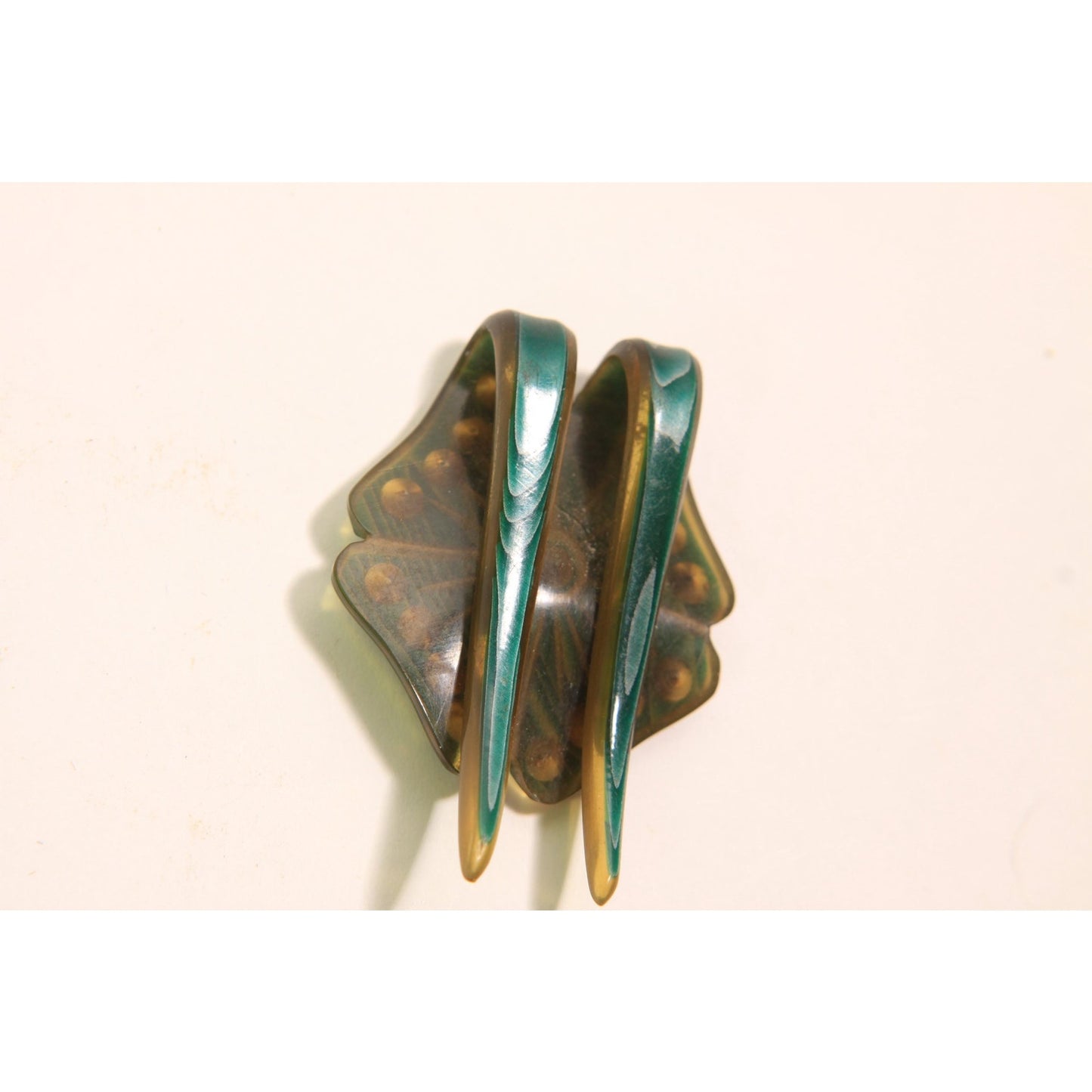 1930s Green Flower Floral Rhinestone Prong Hair Fork Comb
