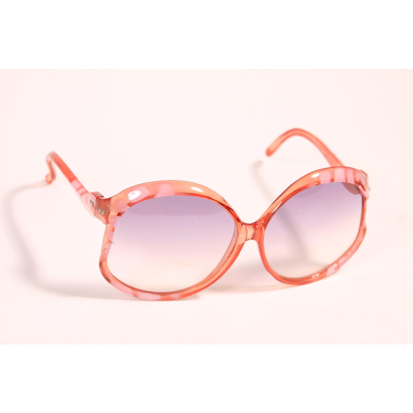 1970s Clear Pink Tortoise Oversized Frame Gray Ombre Fade Tint Lens Italy Sunglasses