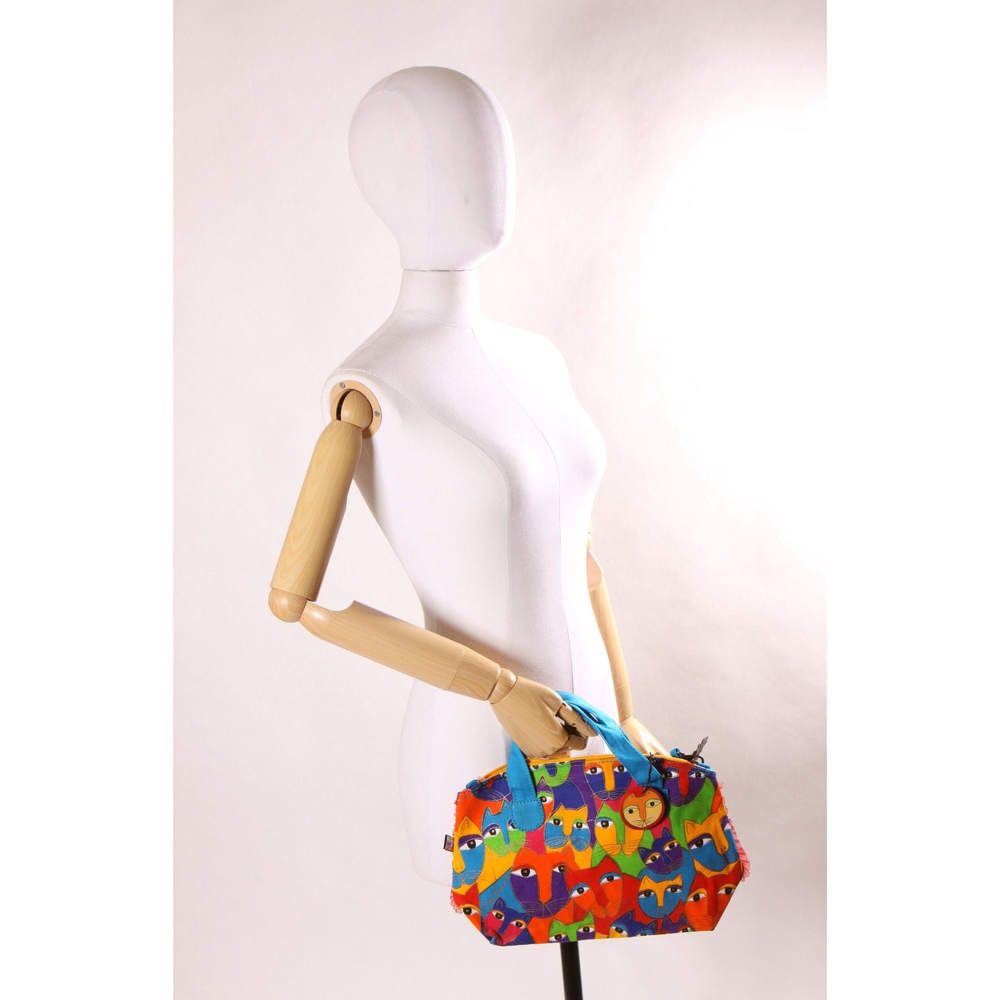 Deadstock 1980s Novelty Rainbow Multi-Colored Cat Print Top Handle Crossbody Shoulder Strap Purse by Laurel Burch