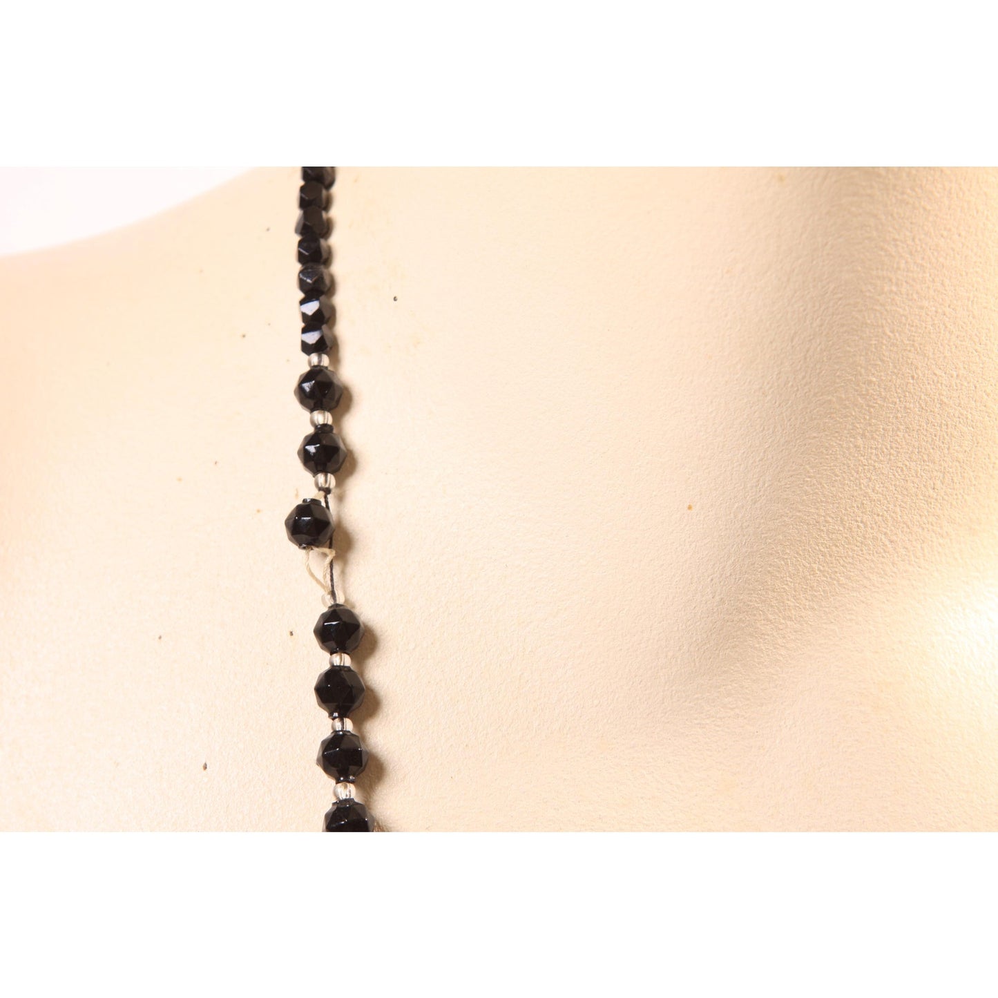 1950s Black and Clear Glass Faceted Oval and Round Beaded Necklace