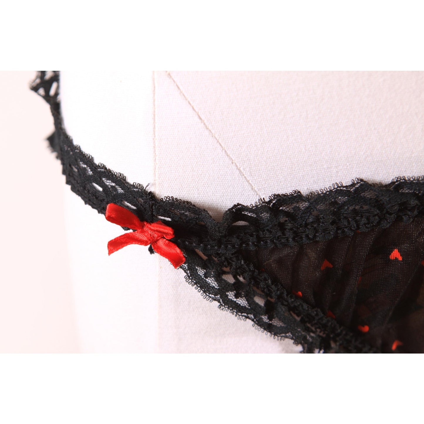 Late 1960s Early 1970s Black and Red Sheer Novelty Heart Print Underwear Panties