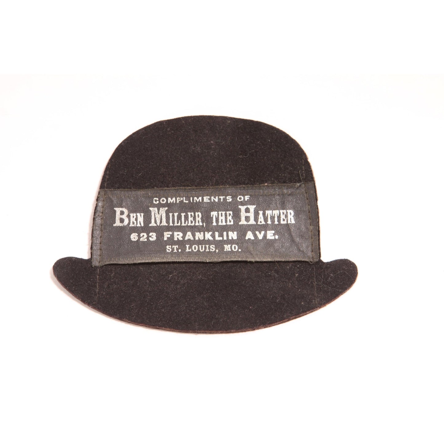 1920s 1930s Black Bowler Hat Ben Miller The Hatter Hat St Louis MO Advertisement