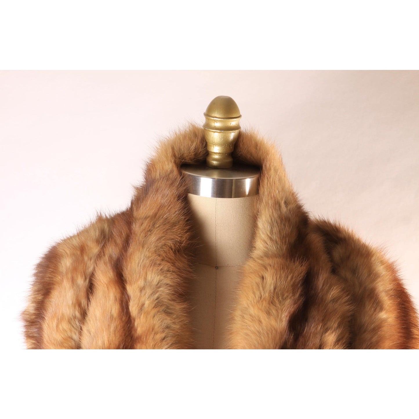 1950s Brown Marten Fur Fuzzy Double Pelt Velvet Lined Collar