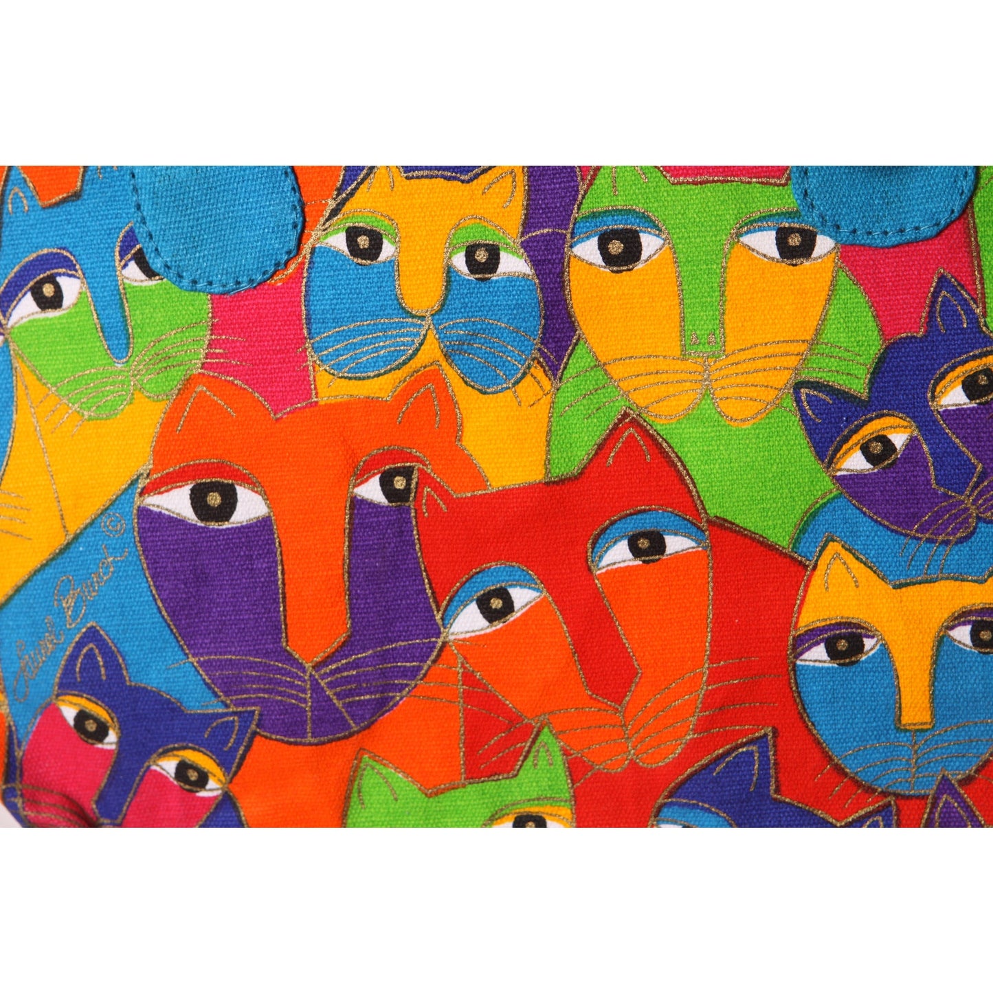 Deadstock 1980s Novelty Rainbow Multi-Colored Cat Print Top Handle Crossbody Shoulder Strap Purse by Laurel Burch