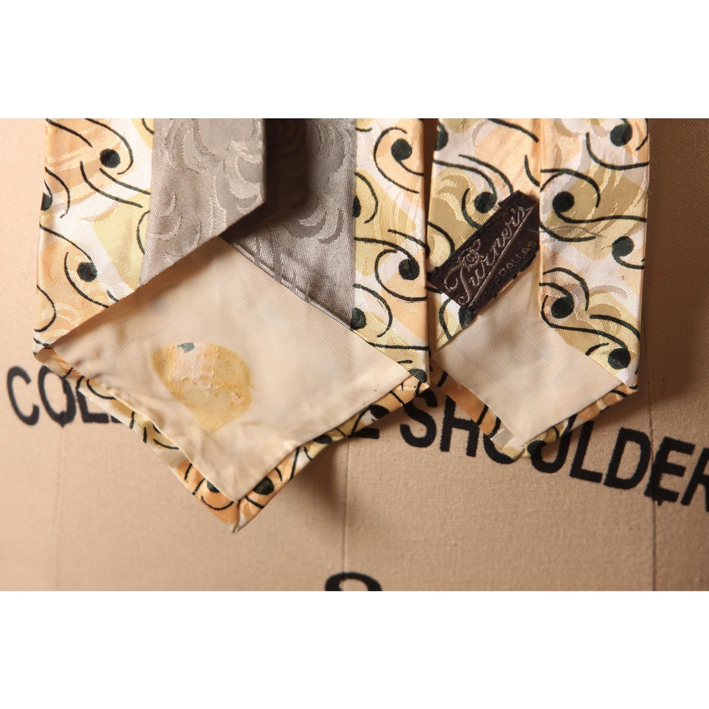 1950s Gray, Yellow and White Swirl Abstract Pattern Necktie Tie by Turner's