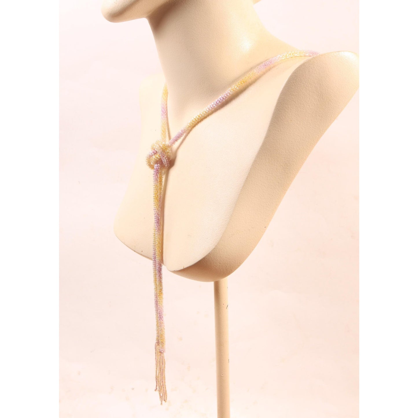 1920s Pastel Purple, Yellow and Cream Beaded Tassel Flapper Necklace