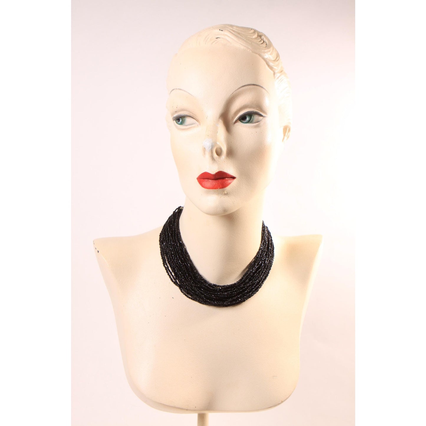 1950s 1960s Black Multi-Strand Beaded Draped Necklace by Laguna