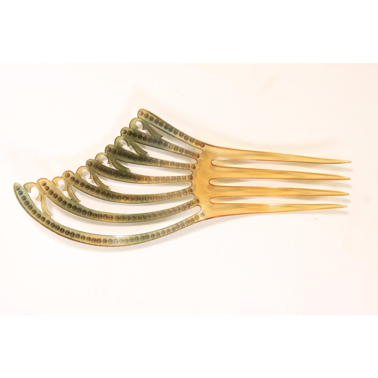 1930s Tan, Gray and Blue Rhinestone Fan Art Deco Hair Comb