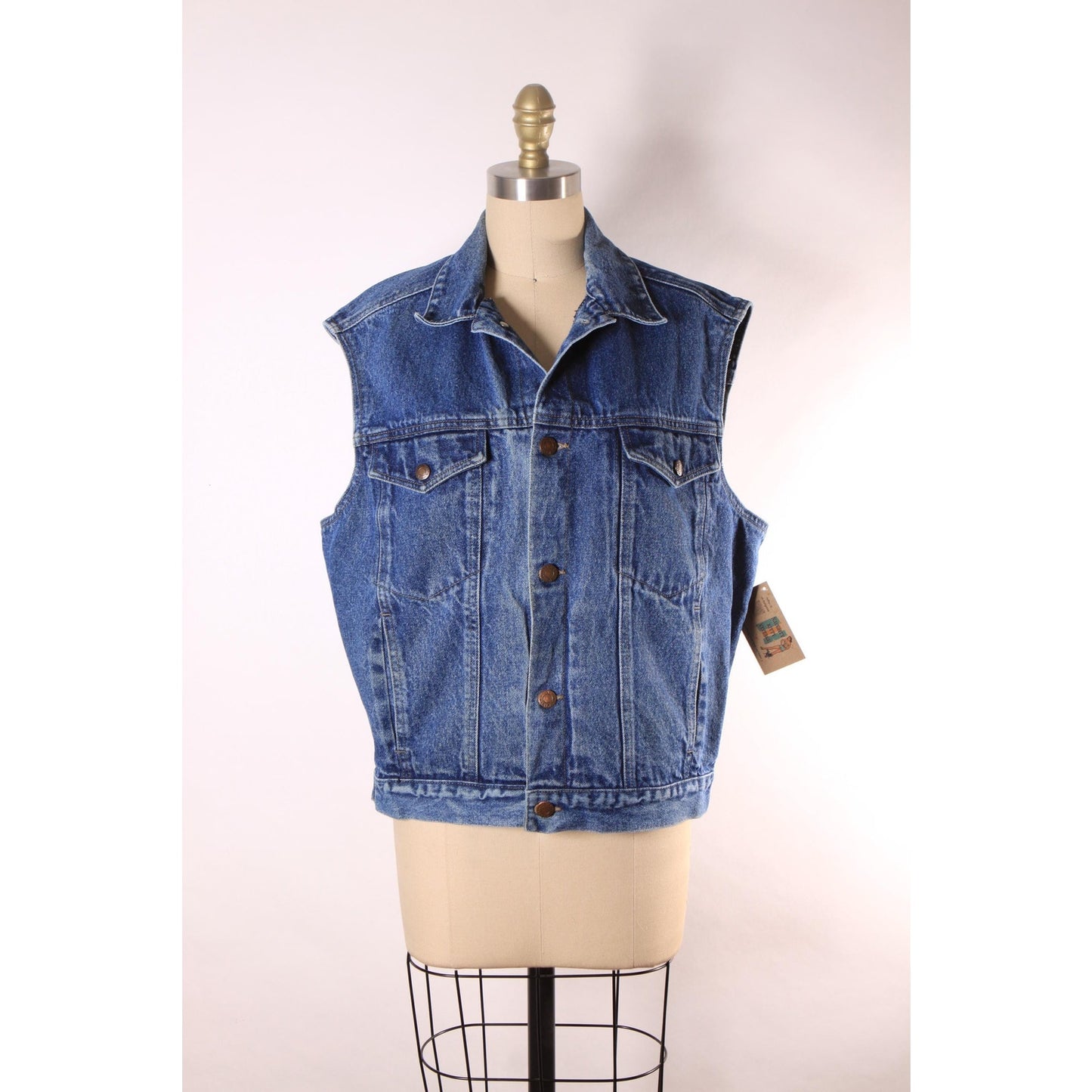1990s Blue Denim Sleeveless Button Down Mens Vest by Calvin Klein -L
