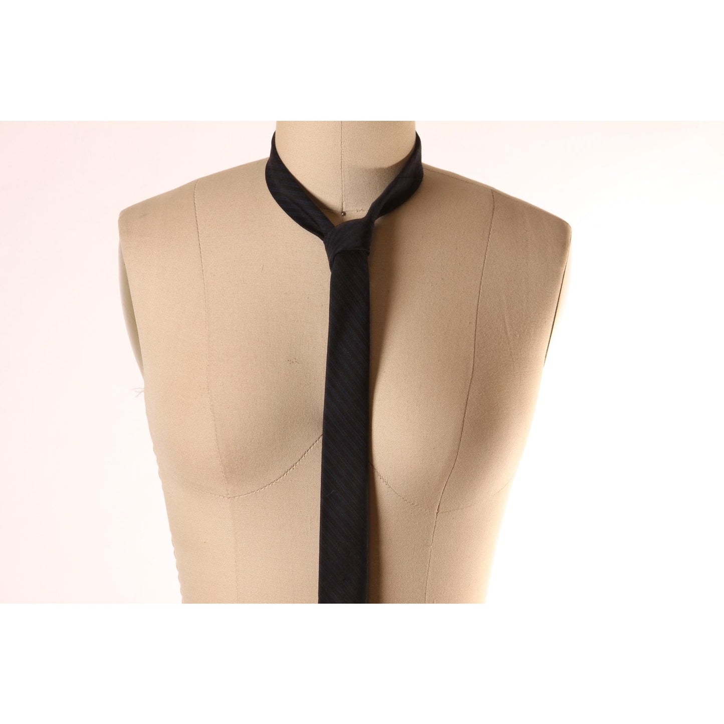 1950s Black and Dark Blue Striped Skinny Necktie Tie