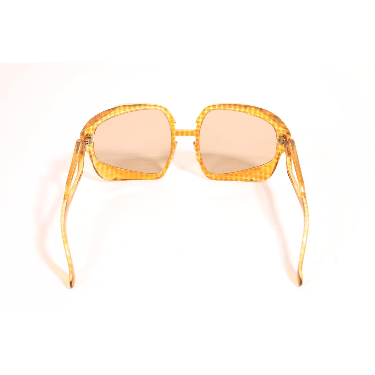 1970s Yellow and Brown Clear Tortoise Animal Print Oversized Boho Italy Sunglasses