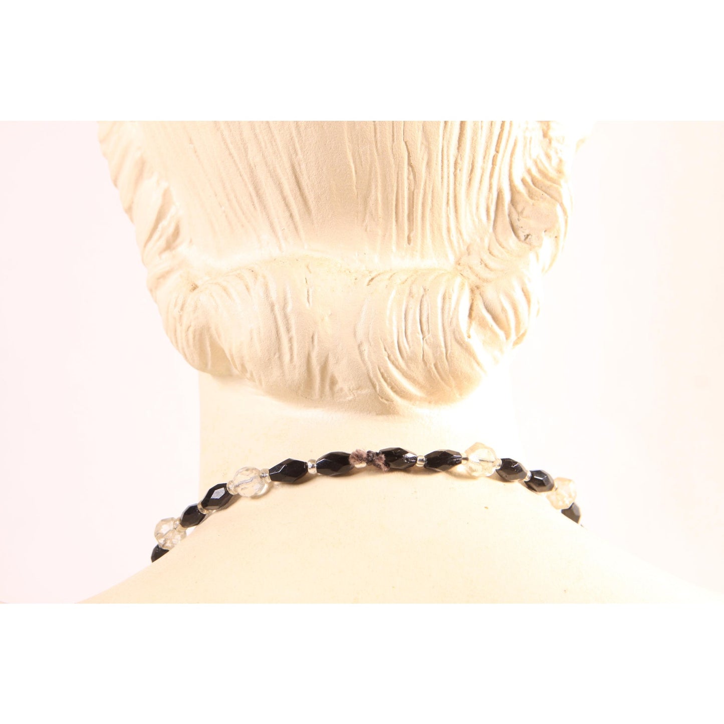 1940s 1950s Black and Clear Glass Faceted Beaded Necklace
