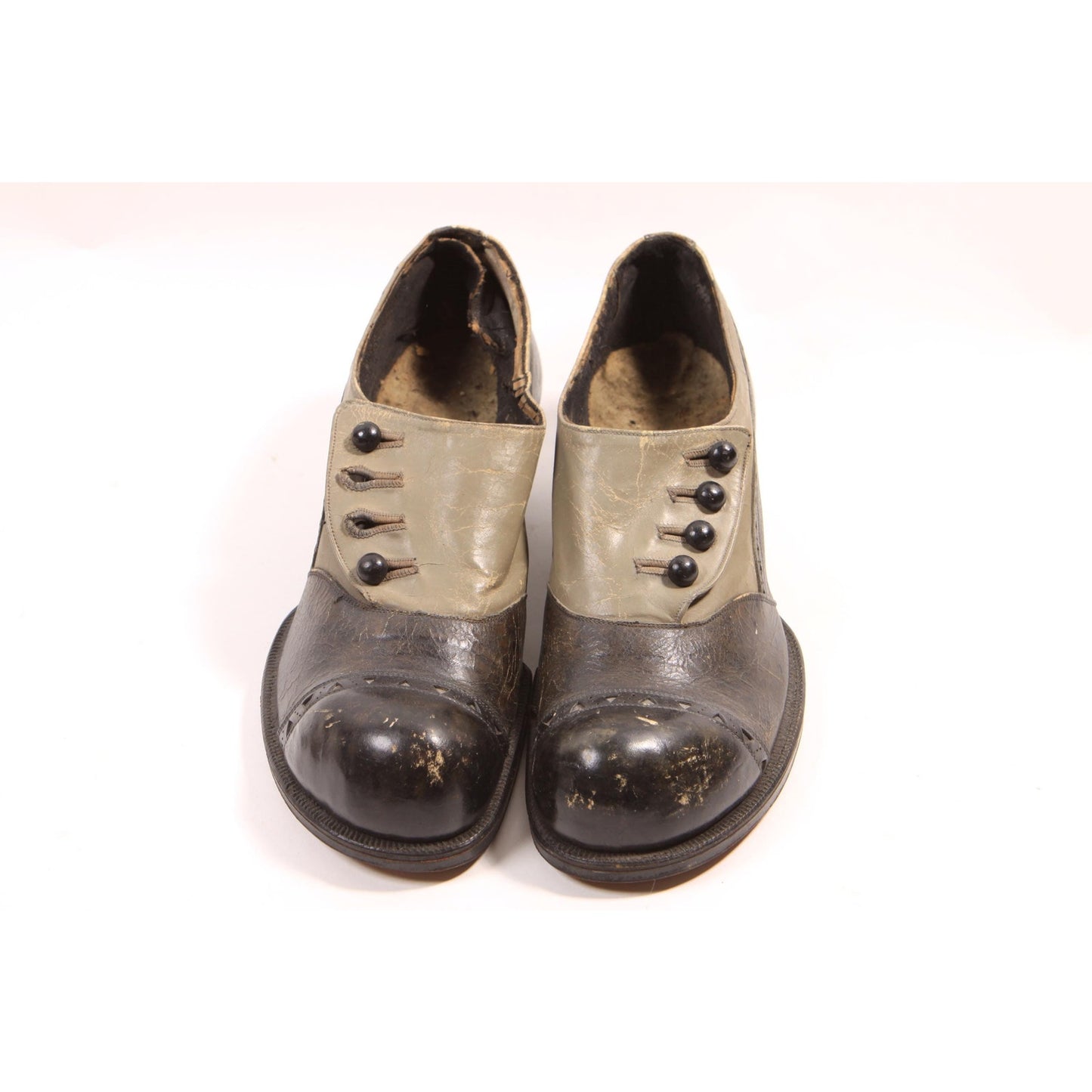 Antique 1900s 1910s 1920s Black and Gray Two Tone Button Up Formal Shoes