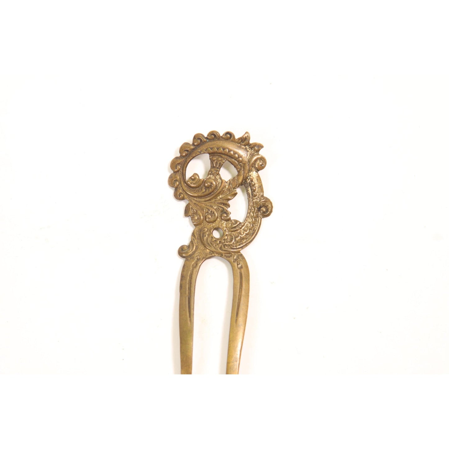 1910s 1920s Swirl Brass Tone Metal Prong Hair Fork Comb