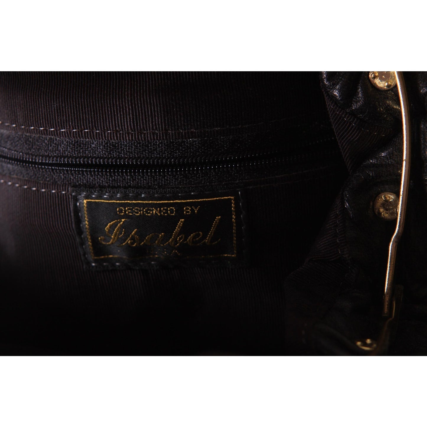 1980s Black Leather Gold Metal Rhinestone Bedazzled Shoulder Bag Purse with Matching Rhinestone Leather V Shaped Belt by Isabel