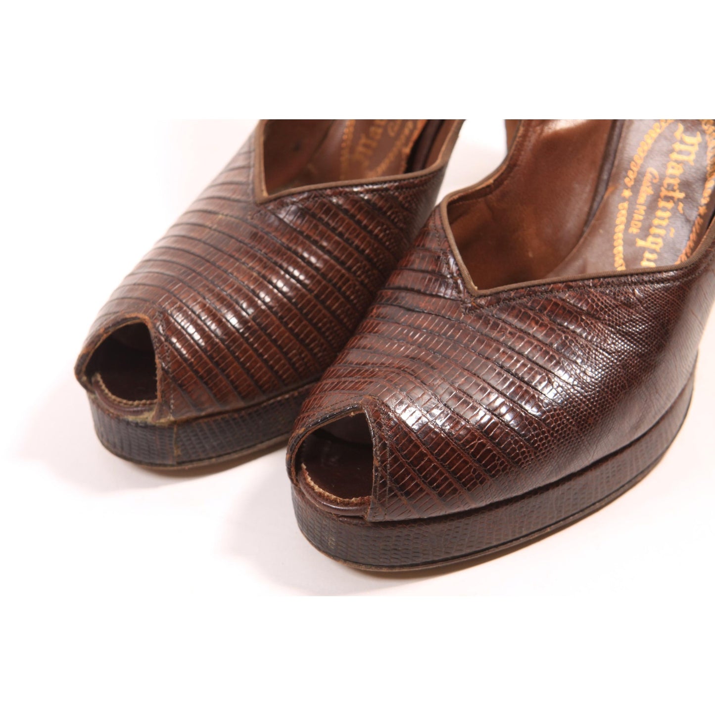 1940s Alligator Reptile Slingback Platform High Heel Pumps by Martinique