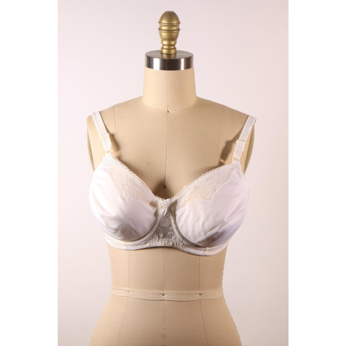 1970s White Sheer Floral Lace Bow Detail Bra by Playtex-38B