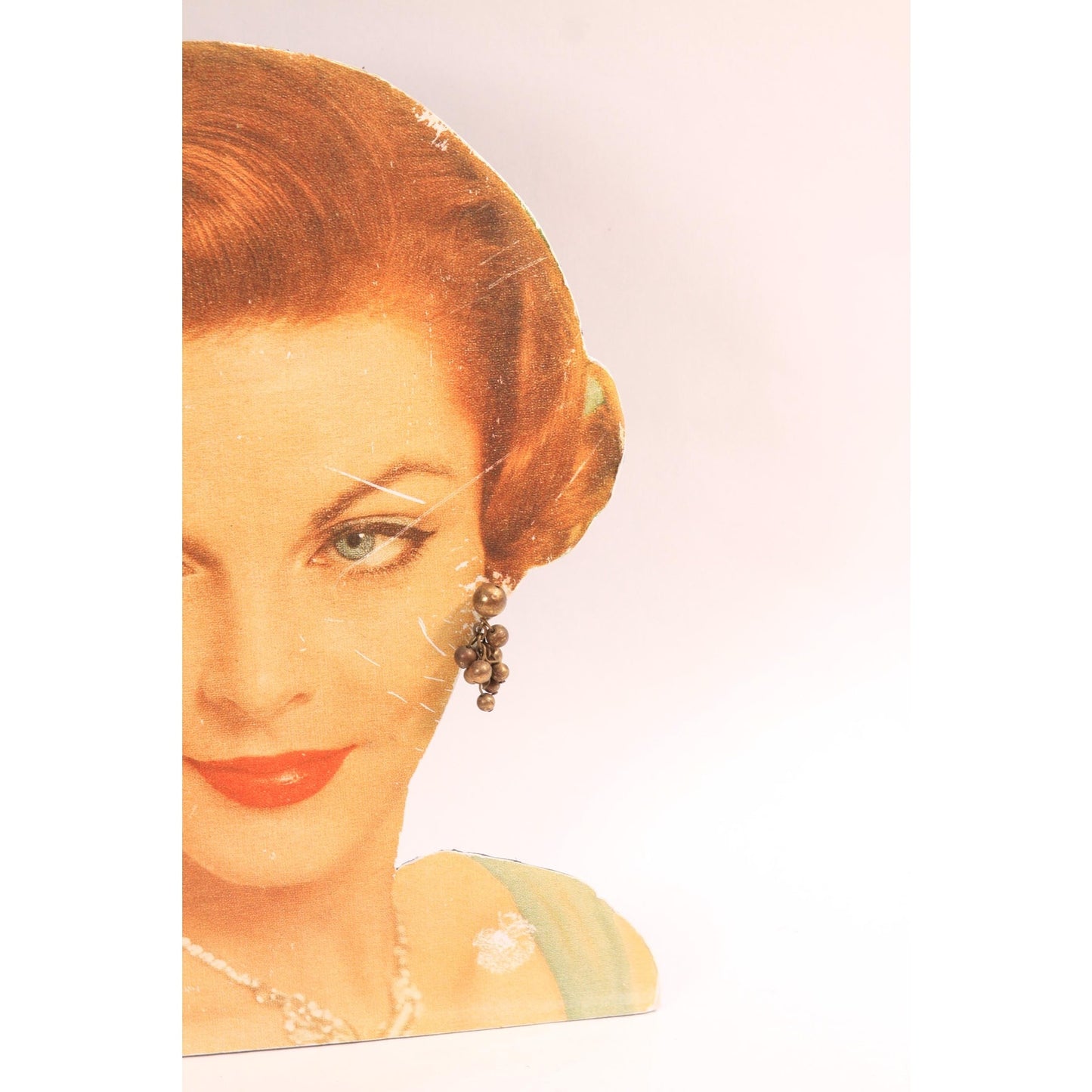 1950s Brass Tone Metal Beaded Cluster Dangling Earrings