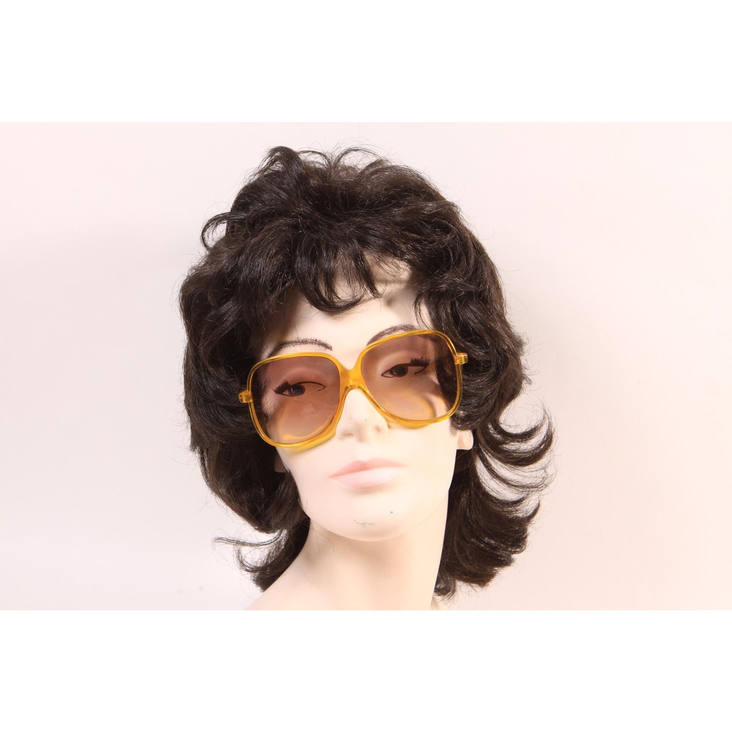 1970s Clear Yellow Oversized Plastic Frame Brown Tint Lenses Italy Sunglasses