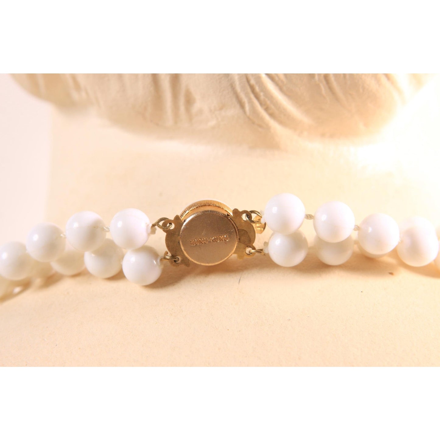 1960s White Plastic Circle Beaded Double Strand Necklace by Hong Kong