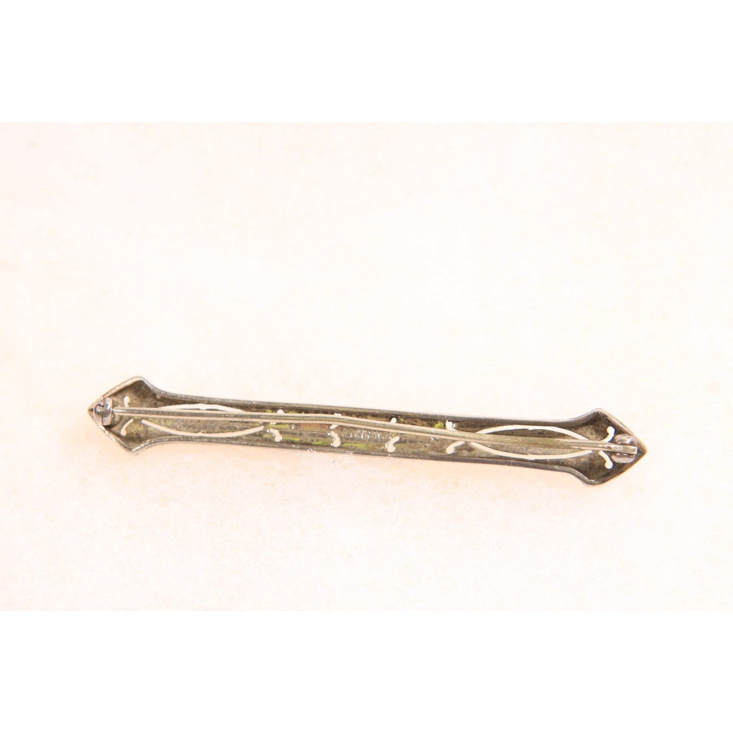 Antique 1920s Sterling Silver Marcasite Rhinestone Art Deco Bar Brooch