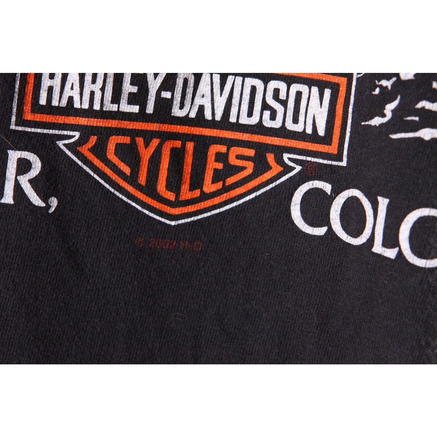 2000s 2002 Black Short Sleeve Harley Davidson American Eagle Biker Denver Colorado T-Shirt by Harley Davidson -XL