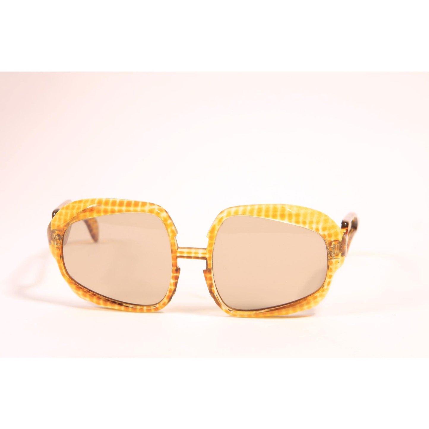 1970s Yellow and Brown Clear Tortoise Animal Print Oversized Boho Italy Sunglasses