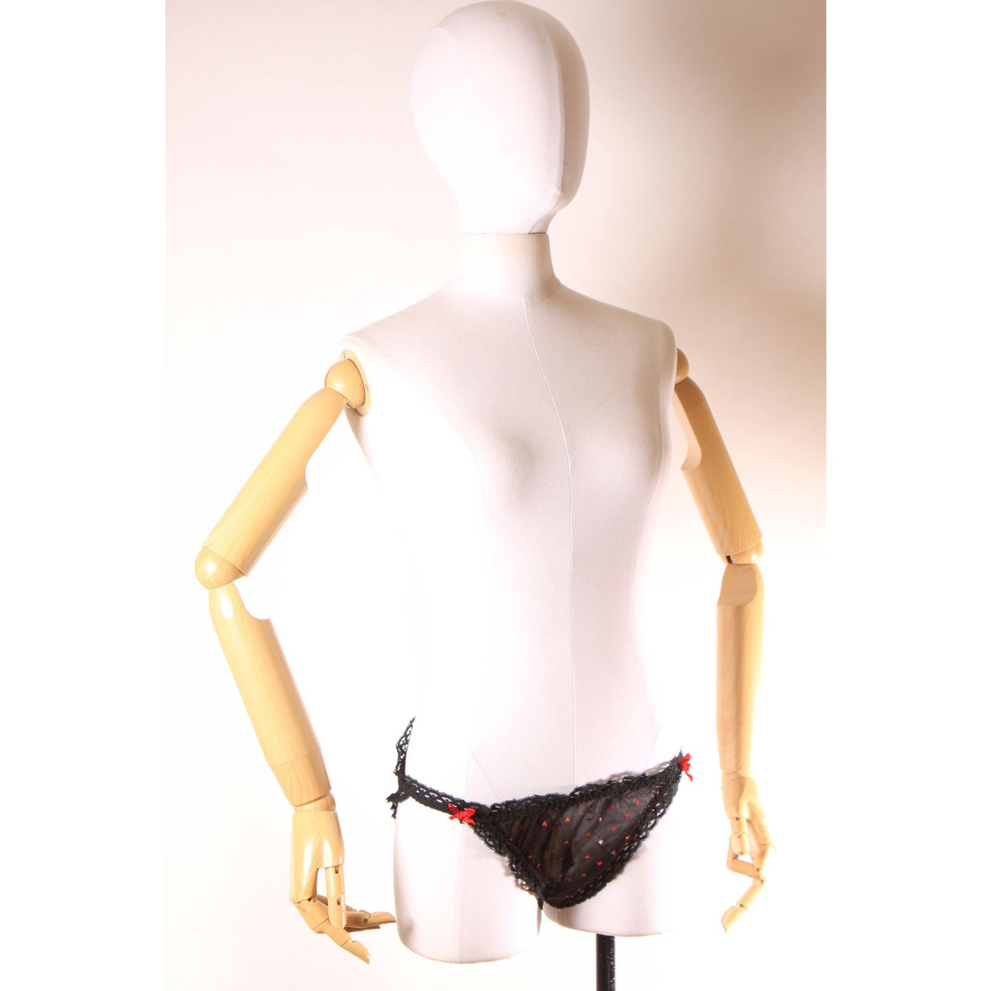 Late 1960s Early 1970s Black and Red Sheer Novelty Heart Print Underwear Panties